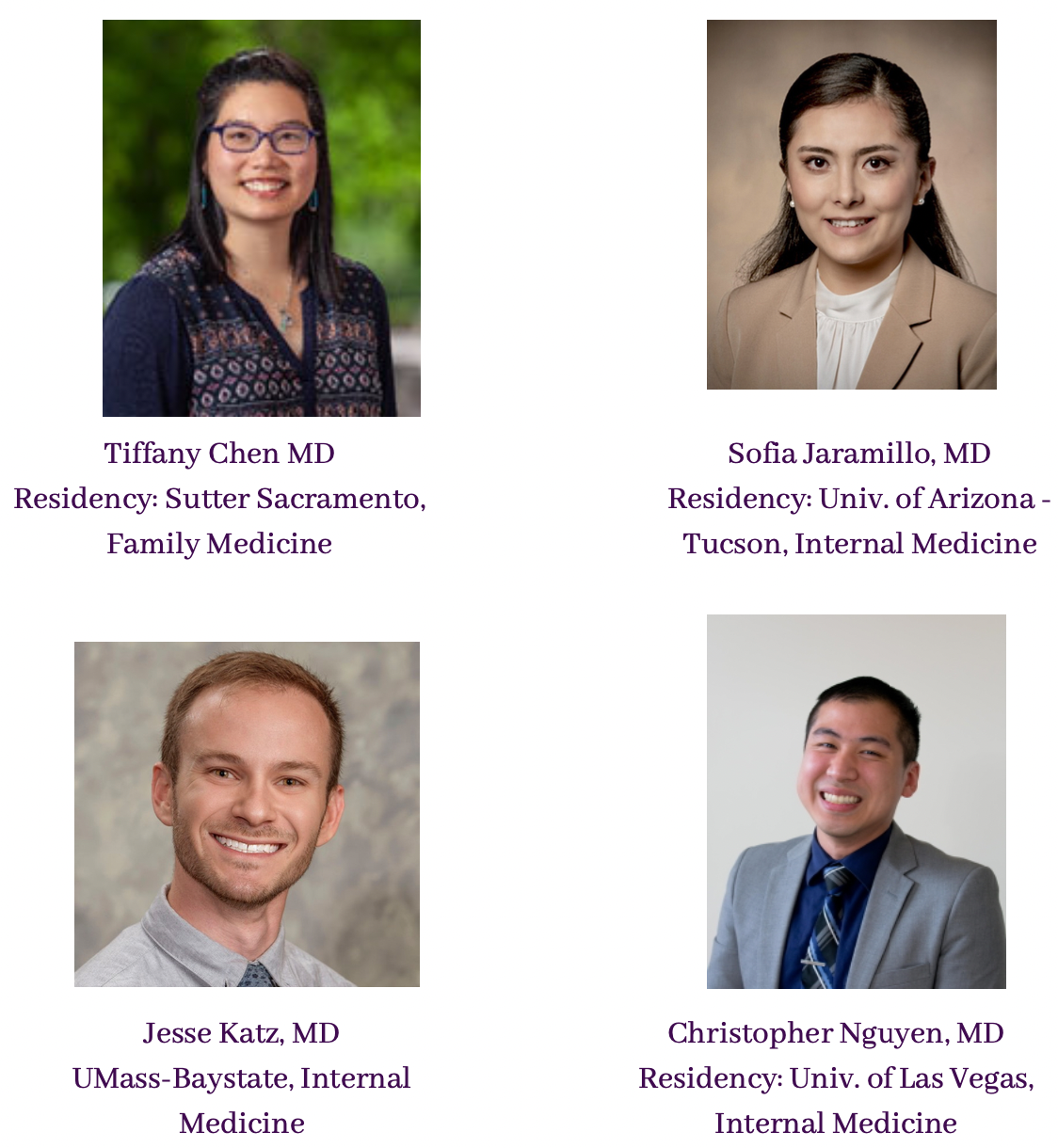 Incoming Geriatric Fellows: Tiffany Chen, Sofia Jaramillo, Jesse Katz, Christopher Nguyen